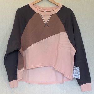 Free People Kindle Up Pullover Sweatshirt Sweater NWT high low color block XS